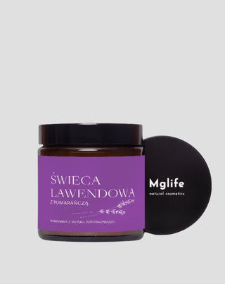 Lavendel mit orangefarbener Rübenwachskerze mit Docht aus 100% Mglife Baumwolle - 3
