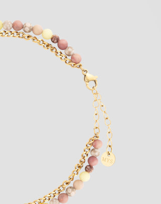 Vergoldetes Edelstahl-Knöchelarmband mit rosa und Zitronenjade Mys_2 - 3