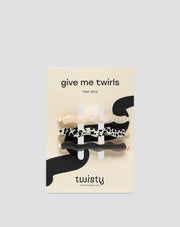 Set gewellte Haarnadeln - marmoriert, Perle, schwarz Twisty 3 Stück