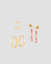 Satz vergoldete Ohrringe mit rosa Jade aus Edelstahl Mys_3