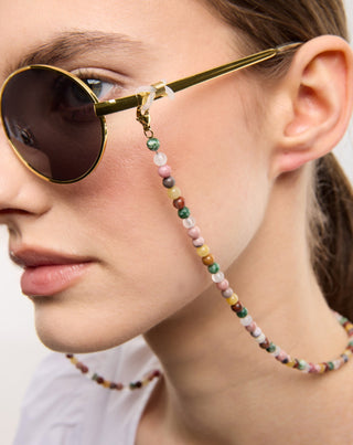 Vergoldete Brillenkette mit Achat, Maifan, Jaspis und Aventurin Mys_1 - 2