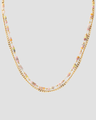 Halskette aus vergoldetem Edelstahl mit rosa Jade und Zitrone Mys_3 - 4